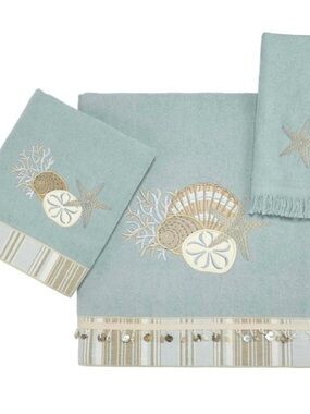 Coastal Shell Embroidered Bath Towel Set
